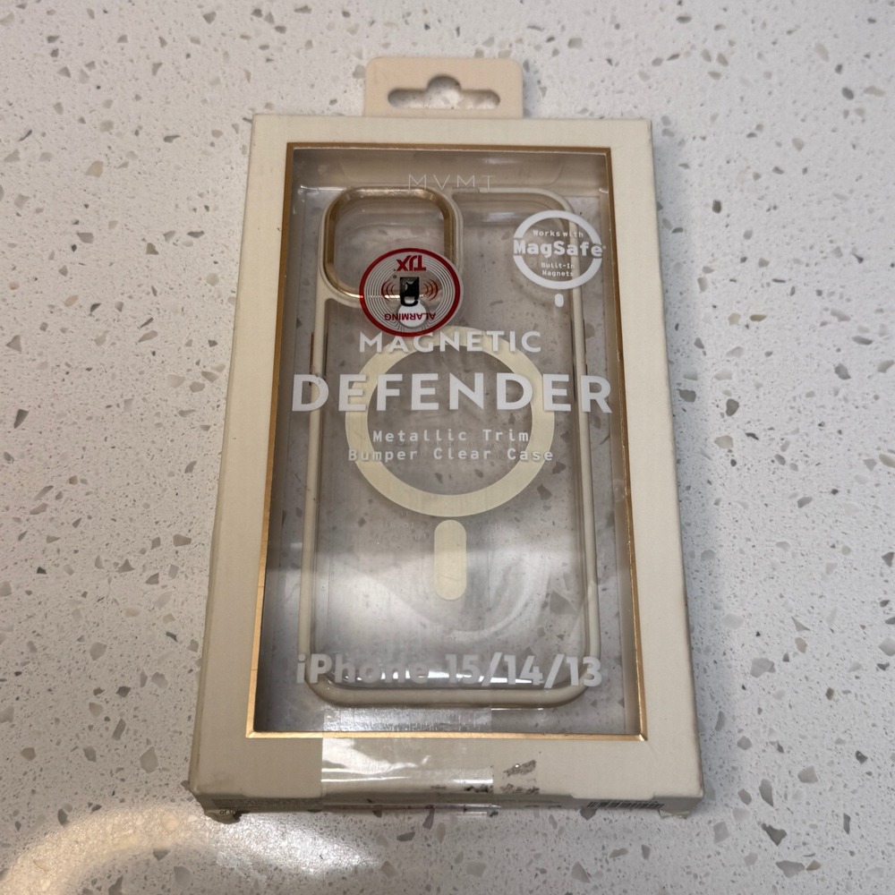 MVMT Magnetic Defender Case for iPhone 15 14 13 MagSafe‎ Clear Gold Trim NIB